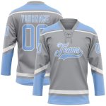 Custom Hockey Jersey with Personalized Name and Number - Gray Light Blue-White Lace Neck Design Personalized Gray Light Blue-White