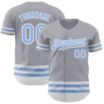 Custom Name and Number Personalized Baseball Jersey - Gray Light Blue-White Line Authentic Team Sports Apparel Personalized