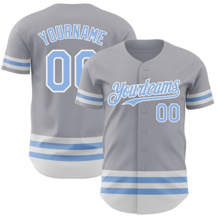 Custom Name and Number Personalized Baseball Jersey - Gray Light Blue-White Line Authentic Team Sports Apparel Personalized