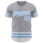 Custom Name and Number Personalized Baseball Jersey - Gray Light Blue-White Line Authentic Team Sports Apparel Personalized