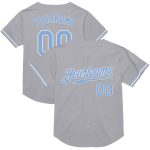 Custom Gray Light Blue-White Mesh Baseball Jersey with Personalized Name and Number - Authentic Throwback Style Personalized