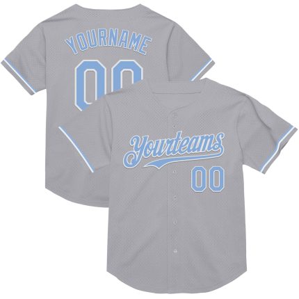 Custom Gray Light Blue-White Mesh Baseball Jersey with Personalized Name and Number - Authentic Throwback Style Personalized