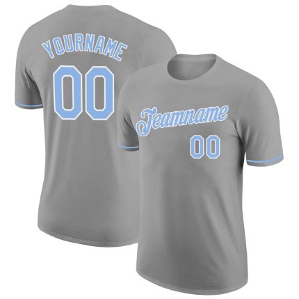 Custom Team Performance T-Shirt with Personalized Name and Number - Gray Light Blue-White Personalized Gray Light Blue-White