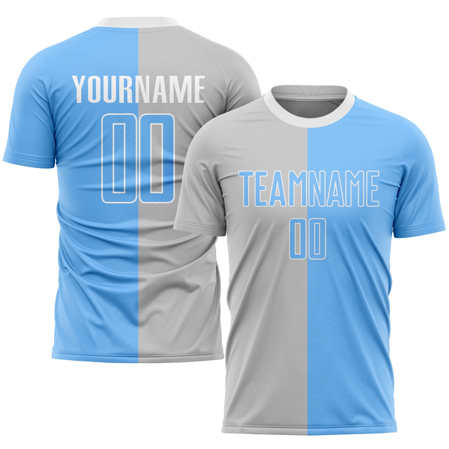 Custom Soccer Jersey Personalized Name and Number - Gray Light Blue Split Fashion Uniform for Team Personalized Gray Light