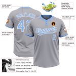 Custom Softball Jersey Personalized Unisex Gray Light Blue White Two-Button with Name & Number Personalized Gray Light Blue-White