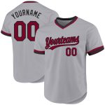 Custom Name and Number Personalized Gray Maroon-Black Authentic Throwback Baseball Jersey Personalized Gray Maroon-Black