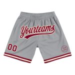 Personalized Basketball Shorts with Custom Name and Number - Gray Maroon-Cream Authentic Throwback Design Personalized Gray
