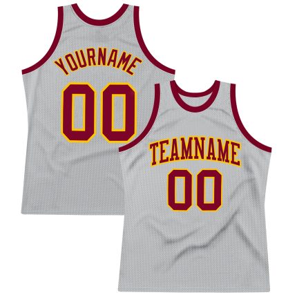 Custom Basketball Jersey - Authentic Gray Maroon-Gold Throwback with Personalized Name and Number Personalized Gray Maroon-Gold