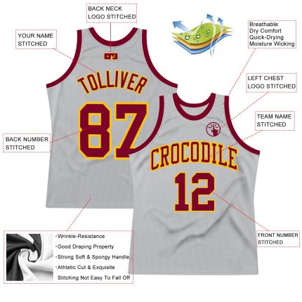 Custom Basketball Jersey - Authentic Gray Maroon-Gold Throwback with Personalized Name and Number Personalized Gray Maroon-Gold