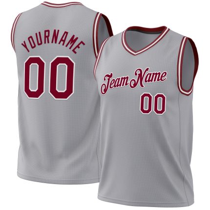 Personalized Authentic Throwback Basketball Jersey - Gray Maroon White Design Personalized Gray Maroon-White Authentic Throwback