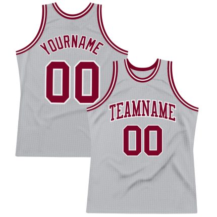Custom Name Number Basketball Jersey - Personalized Gray Maroon-White Authentic Throwback Style Personalized Gray Maroon-White