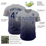Custom Name and Number Personalized Gray Navy Baseball Jersey - Authentic Fade Fashion Team Apparel Personalized Gray Navy