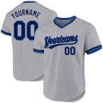 Custom Name Number Personalized Baseball Jersey in Gray Navy-Blue Authentic Throwback Style Personalized Gray Navy-Blue Authentic