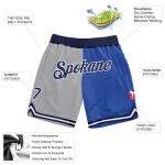 Custom Name Number Basketball Shorts - Personalized Split Fashion in Gray Navy-Blue - Authentic Throwback Style Personalized