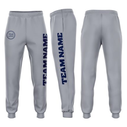 Custom Name and Number Jogger Sweatpants - Personalized Gray Navy Fleece Team Gear Personalized Gray Navy Fleece Jogger Sweatpants
