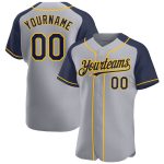 Custom Name and Number Personalized Gray Navy-Gold Baseball Jersey with Authentic Raglan Sleeves Personalized Gray Navy-Gold