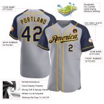 Custom Name and Number Personalized Gray Navy-Gold Baseball Jersey with Authentic Raglan Sleeves Personalized Gray Navy-Gold