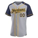 Custom Name and Number Personalized Gray Navy-Gold Baseball Jersey with Authentic Raglan Sleeves Personalized Gray Navy-Gold