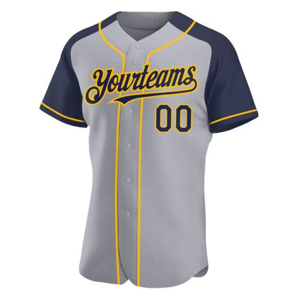 Custom Name and Number Personalized Gray Navy-Gold Baseball Jersey with Authentic Raglan Sleeves Personalized Gray Navy-Gold