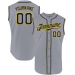 Personalized Custom Name & Number Gray Navy Gold Sleeveless Baseball Jersey Personalized Gray Navy-Gold Authentic Sleeveless