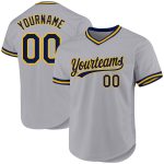 Personalized Gray Navy Gold Baseball Jersey Custom Name Number - Authentic Throwback Team Style Personalized Gray Navy-Gold
