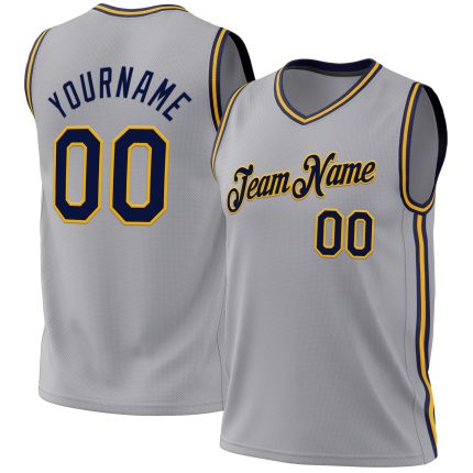 Custom Gray Navy-Gold Basketball Jersey - Authentic Throwback Style Personalized Gray Navy-Gold Authentic Throwback Basketball