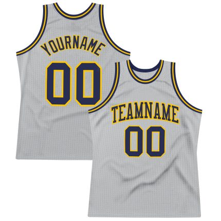 Custom Name and Number Personalized Gray Navy Gold Basketball Jersey - Authentic Throwback Personalized Gray Navy-Gold Authentic