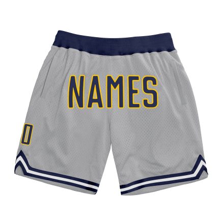 Personalized Gray Navy Gold Basketball Shorts - Authentic Throwback Style Personalized Gray Navy-Gold Authentic Throwback