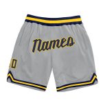 Personalized Basketball Shorts with Custom Name and Number - Gray Navy Gold Authentic Throwback Style Personalized Gray Navy-Gold