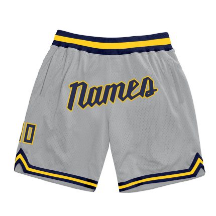 Personalized Basketball Shorts with Custom Name and Number - Gray Navy Gold Authentic Throwback Style Personalized Gray Navy-Gold