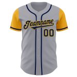 Customizable Gray Navy-Gold Two Tone Baseball Jersey with Name & Number - Authentic Team Apparel Personalized Gray Navy-Gold