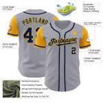 Customizable Gray Navy-Gold Two Tone Baseball Jersey with Name & Number - Authentic Team Apparel Personalized Gray Navy-Gold