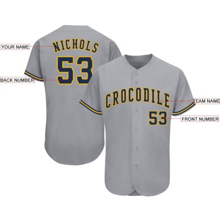 Custom Name and Number Baseball Jersey - Personalized Gray Navy-Gold Team Gear Personalized Gray Navy-Gold Baseball Jersey