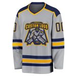 Personalized Hockey Jersey in Gray Navy Gold - Custom Sports Apparel for Fans Personalized Gray Navy-Gold Hockey Jersey