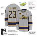 Custom Name and Number Gray Navy Gold Hockey Jersey - Personalized Team Jersey Personalized Gray Navy-Gold Hockey Jersey