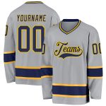 Custom Name and Number Gray Navy Gold Hockey Jersey - Personalized Team Jersey Personalized Gray Navy-Gold Hockey Jersey