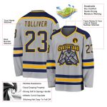 Personalized Hockey Jersey in Gray Navy Gold - Custom Sports Apparel for Fans Personalized Gray Navy-Gold Hockey Jersey