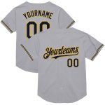 Custom Name and Number Personalized Baseball Jersey - Gray Navy-Gold Mesh Authentic Throwback Design Personalized Gray Navy-Gold