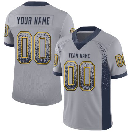 Custom Name and Number Gray Navy-Gold Mesh Football Jersey - Personalized Drift Fashion Team Gear Personalized Gray Navy-Gold