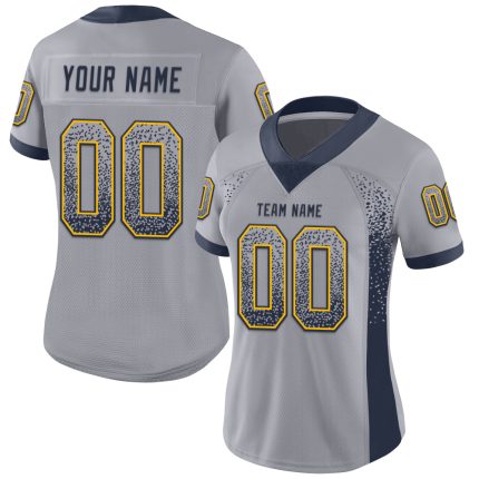 Custom Name and Number Gray Navy-Gold Mesh Football Jersey - Personalized Drift Fashion Team Gear Personalized Gray Navy-Gold