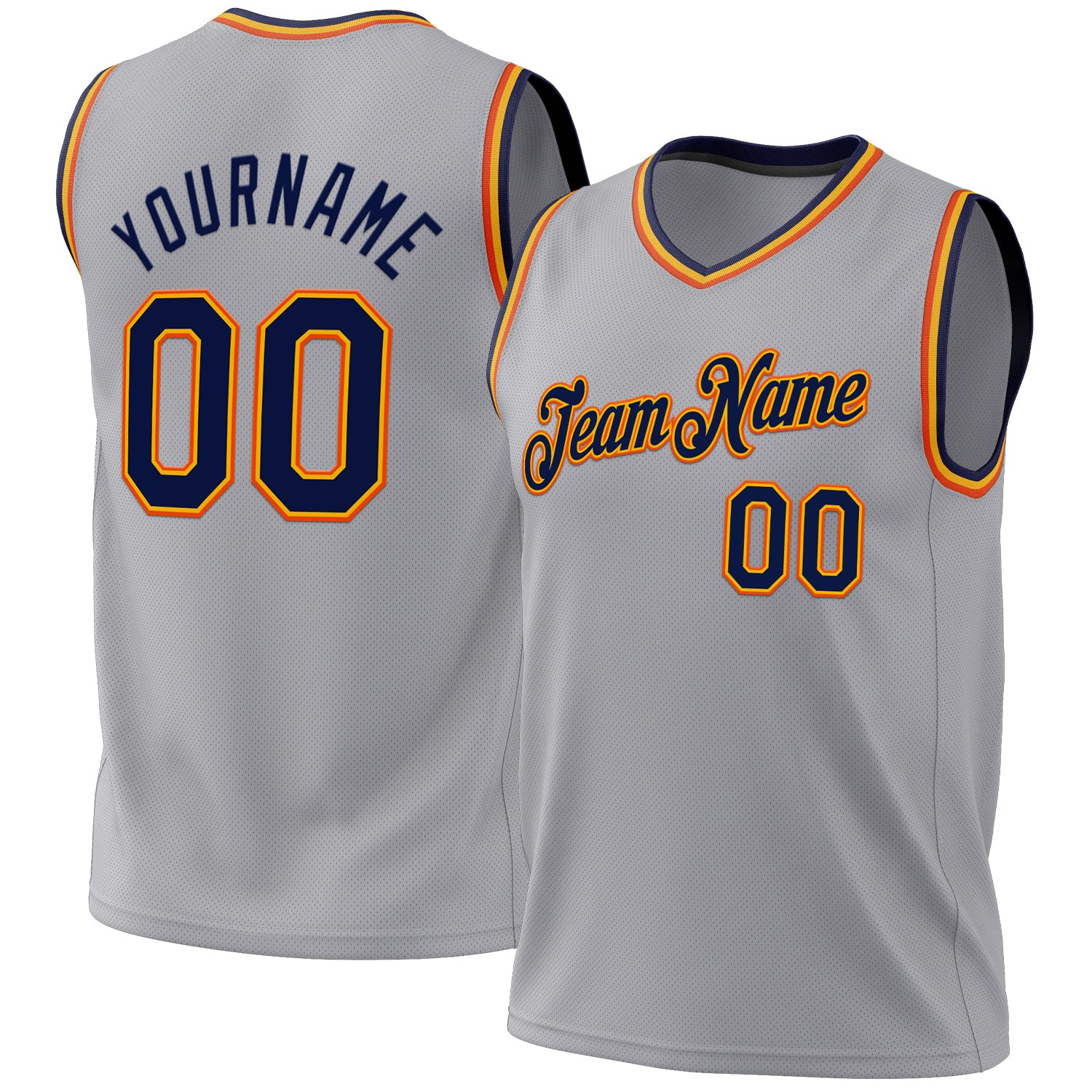 Custom Personalized Basketball Jersey - Gray Navy Gold Orange Authentic Throwback with Team Name & Number Personalized Gray