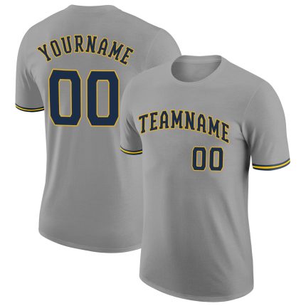 Custom Name and Number Performance T-Shirt - Gray Navy Gold Personalized Team Apparel Personalized Gray Navy-Gold Performance