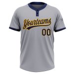 Custom Name and Number Navy Gold Gray Unisex Softball Jersey - Personalized Two-Button Team Apparel Personalized Gray Navy-Gold