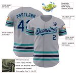 Custom Name and Number Personalized Baseball Jersey - Gray Navy Gray-Teal Line Authentic Team Apparel Personalized Gray Navy