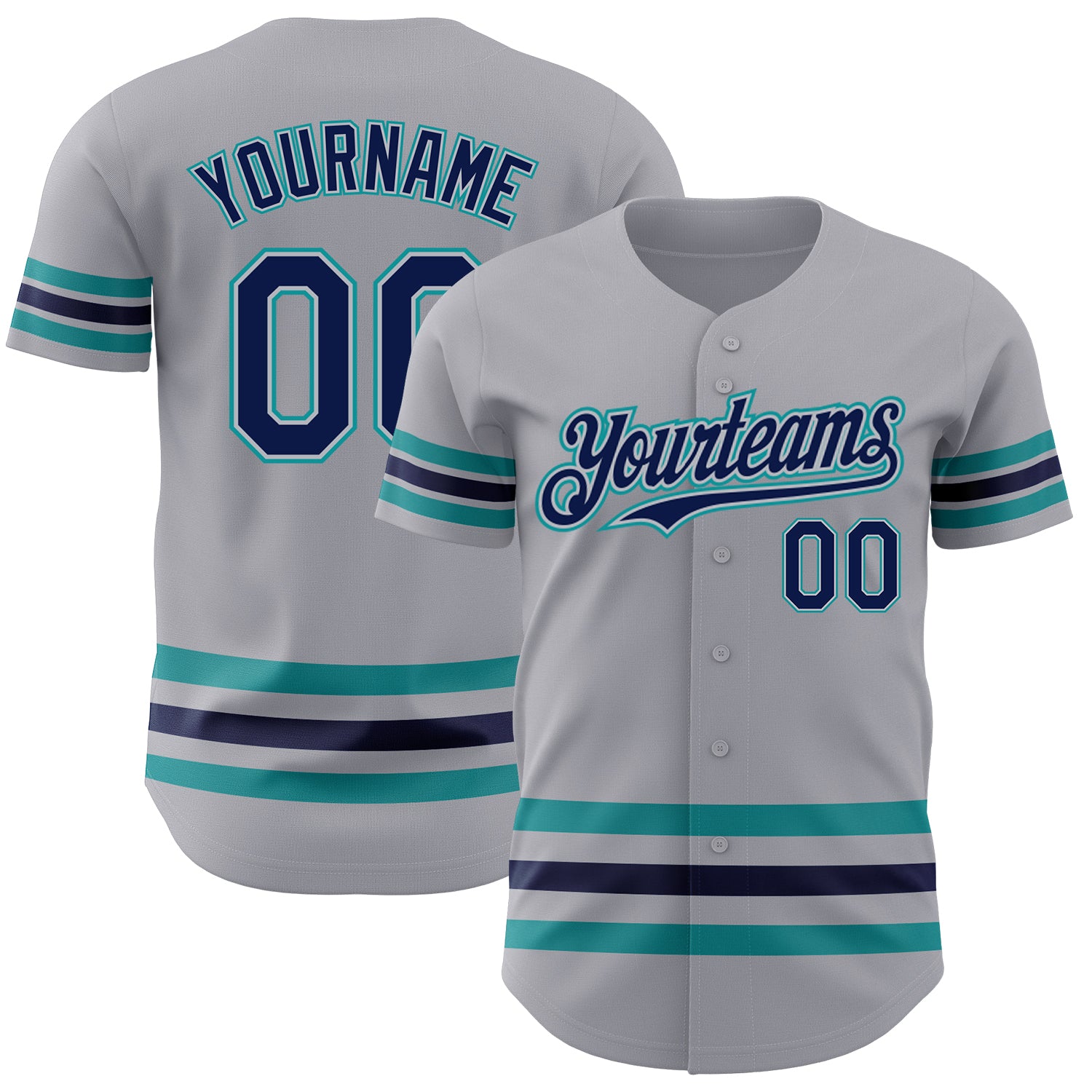 Custom Name and Number Personalized Baseball Jersey - Gray Navy Gray-Teal Line Authentic Team Apparel Personalized Gray Navy