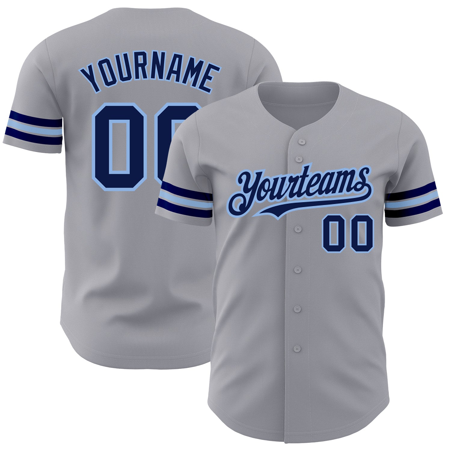 Personalized Authentic Baseball Jersey - Gray Navy Light Blue Colors Personalized Gray Navy-Light Blue Authentic Baseball