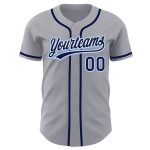 Custom Personalized Baseball Jersey - Gray Navy Light Blue with Name and Number Personalized Gray Navy-Light Blue Authentic