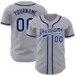 Custom Personalized Baseball Jersey - Gray Navy Light Blue with Name and Number Personalized Gray Navy-Light Blue Authentic
