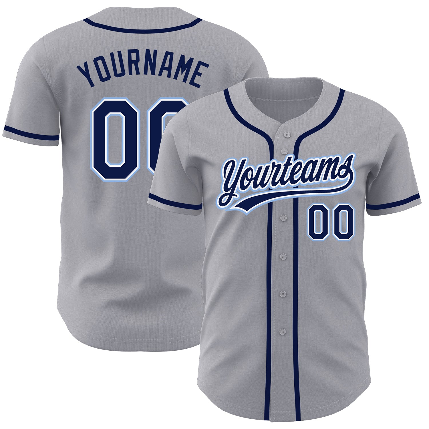 Custom Personalized Baseball Jersey - Gray Navy Light Blue with Name and Number Personalized Gray Navy-Light Blue Authentic