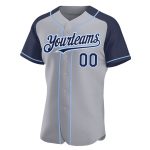 Custom Name and Number Baseball Jersey - Personalized Gray Navy-Light Blue Authentic Raglan Sleeves Personalized Gray Navy-Light